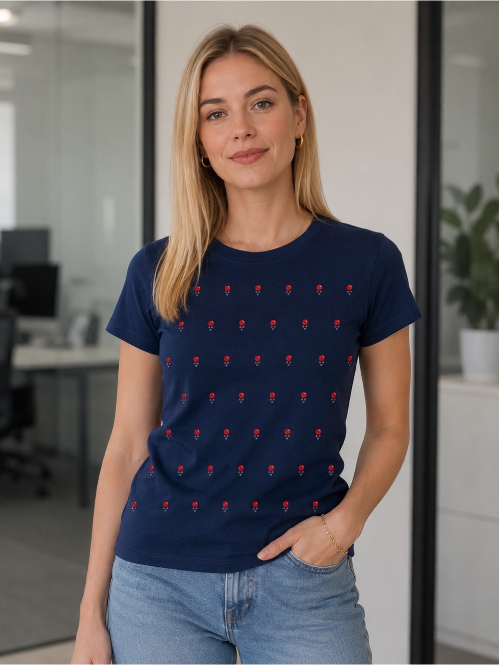 J.Crew Embellished Graphic Tee Small NWT Navy Cotton Short Sleeve T-Shirt